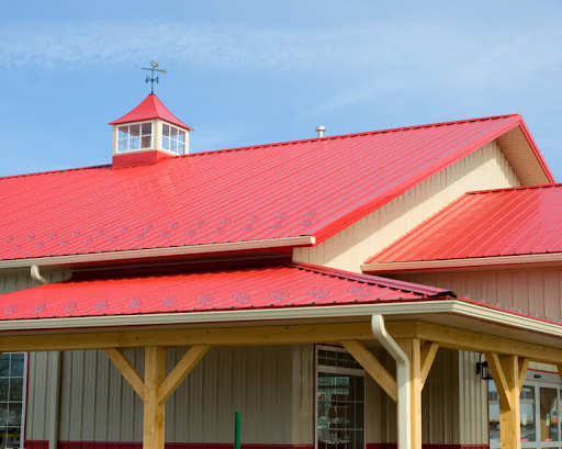 Red metal roofed building