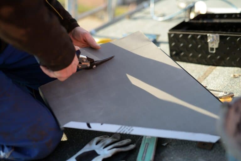 Tin Snip Tools on Metal Roofing
