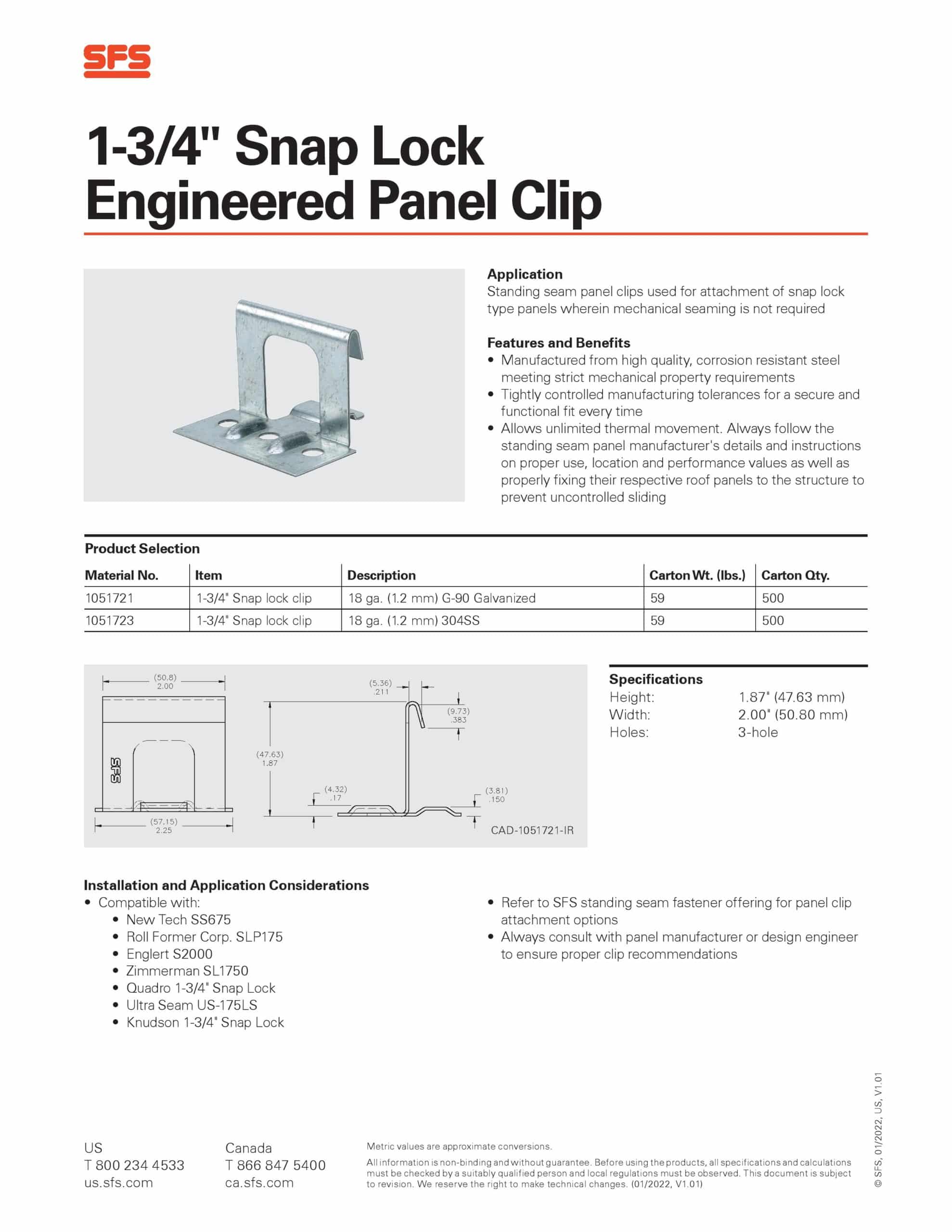 1-3/4" HC175 Snap Lock Clip (18ga Galv.) - Image 5