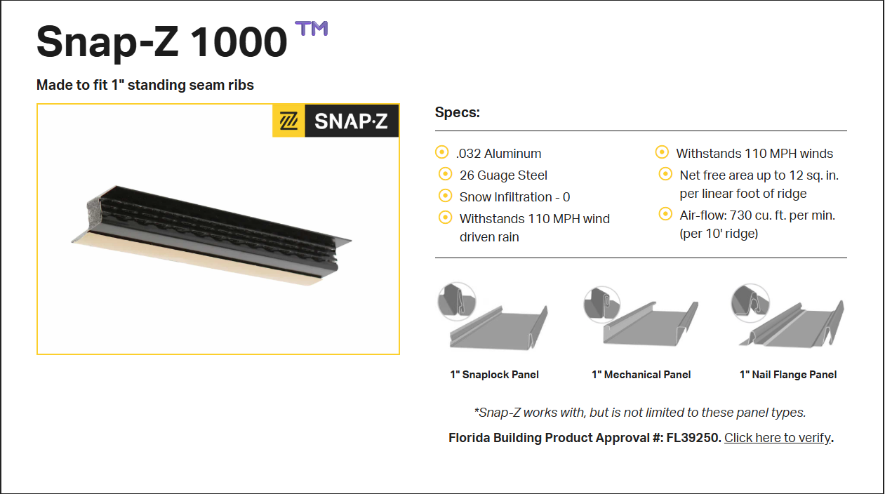 SNAP-Z STANDING SEAM METAL ROOF RIDGE VENTING (Color: Black) - Image 4