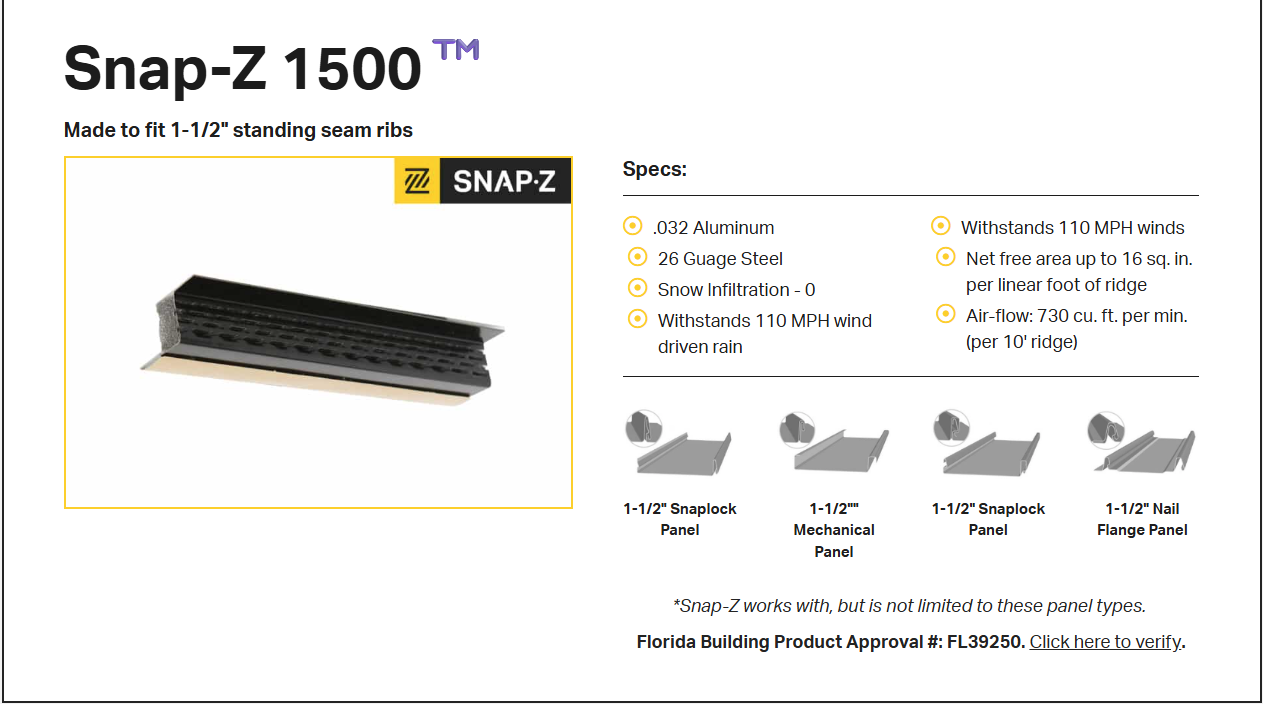 SNAP-Z STANDING SEAM METAL ROOF RIDGE VENTING (Color: Black) - Image 5